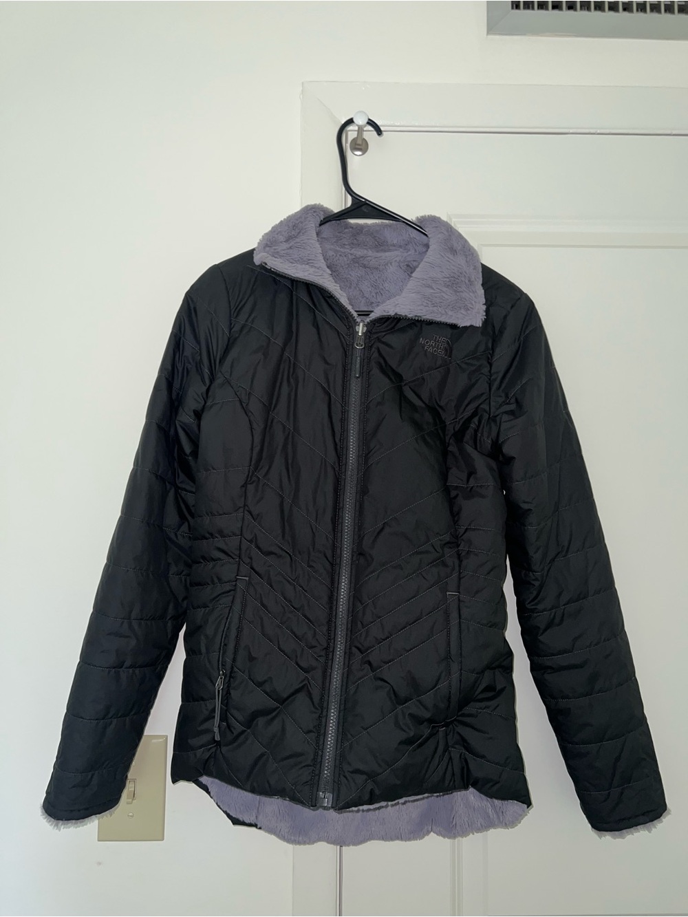 The North Face Black Quilted Jacket with Grey Fleece Collar